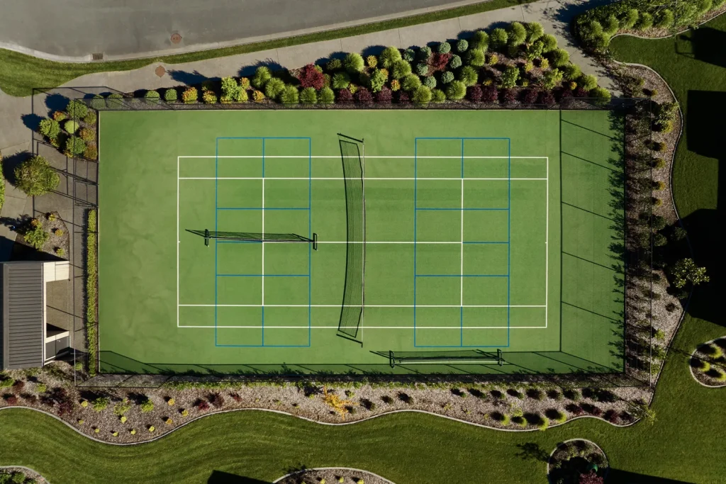 Drone aerial of the Tennis Courts and Pickle Ball Courts at Tamahere Country Club