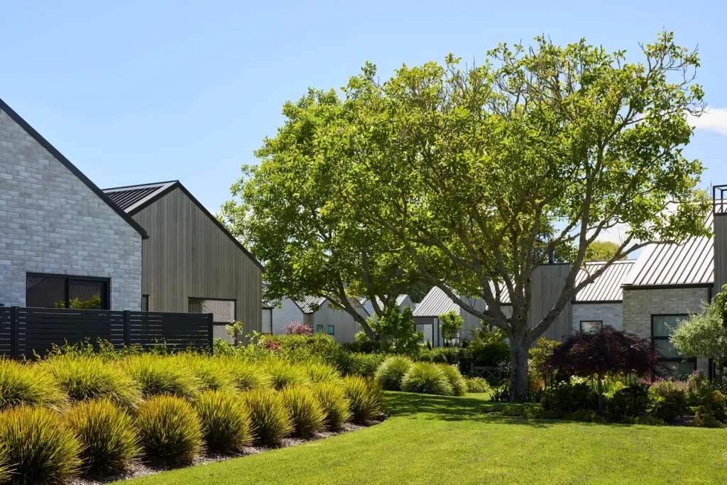 Beautiful tree and landscaping surrounding retirement villas at Tamahere Country Club